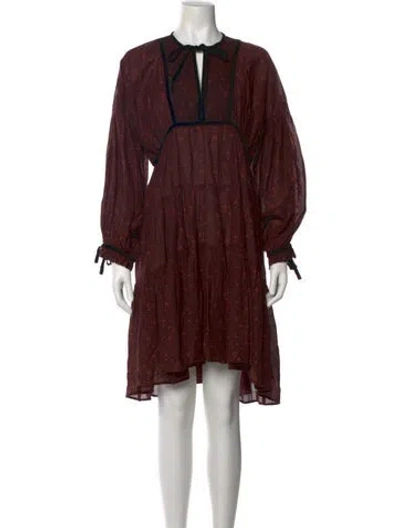 Pre-owned Doen Printed Knee-length Dress In Burgundy