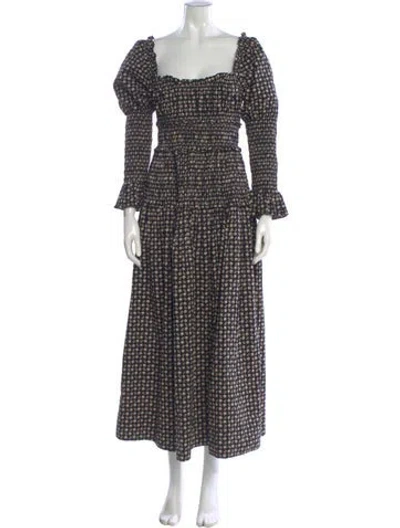 Pre-owned Doen Printed Long Dress In Black