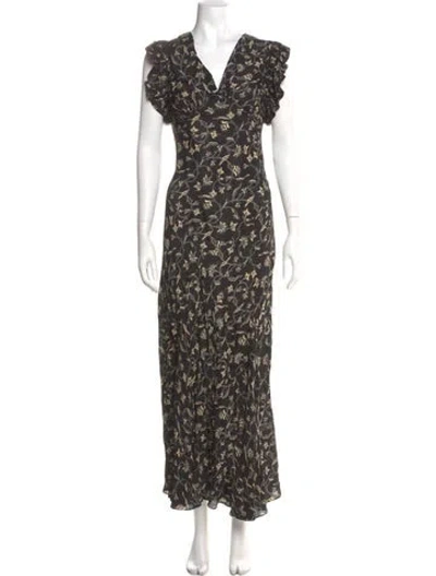Pre-owned Doen Printed Long Dress In Black