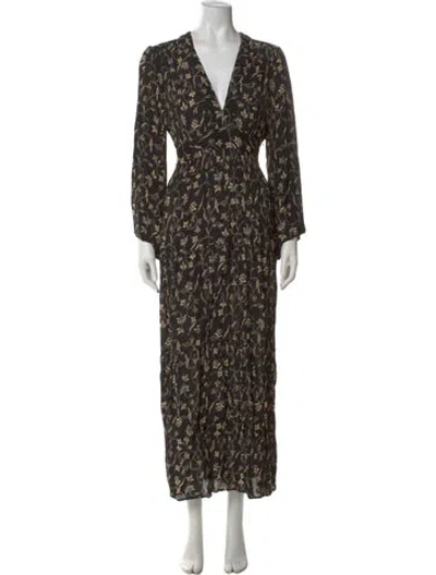 Pre-owned Doen Printed Long Dress In Black