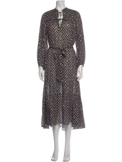 Pre-owned Doen Printed Long Dress In Black