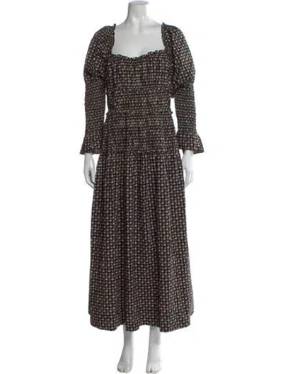 Pre-owned Doen Printed Long Dress In Black