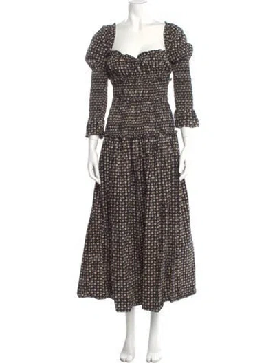Pre-owned Doen Printed Long Dress In Black