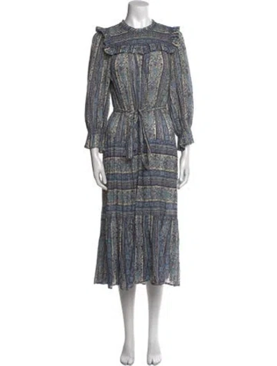 Pre-owned Doen Printed Long Dress In Blue