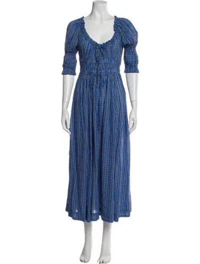 Pre-owned Doen Printed Long Dress In Blue