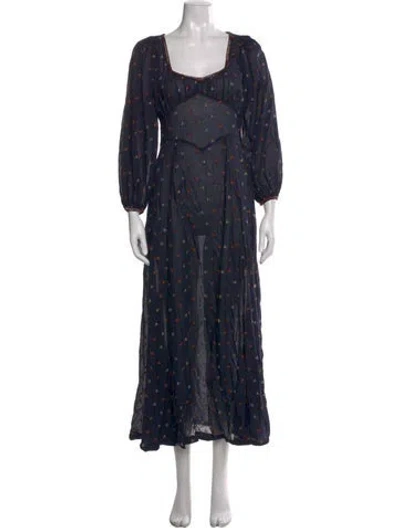 Pre-owned Doen Printed Long Dress In Blue