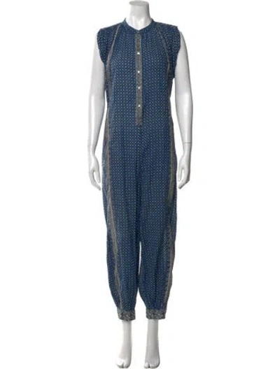 Pre-owned Doen Printed Long Dress In Blue