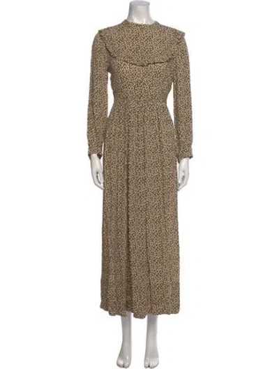 Pre-owned Doen Printed Long Dress In Brown