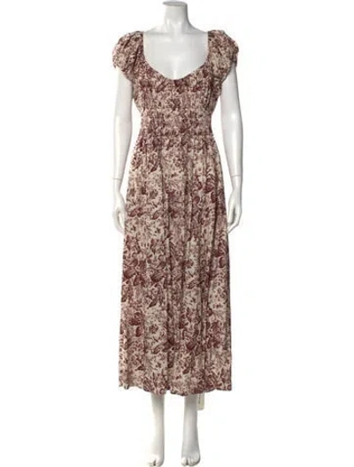 Pre-owned Doen Printed Long Dress In Brown