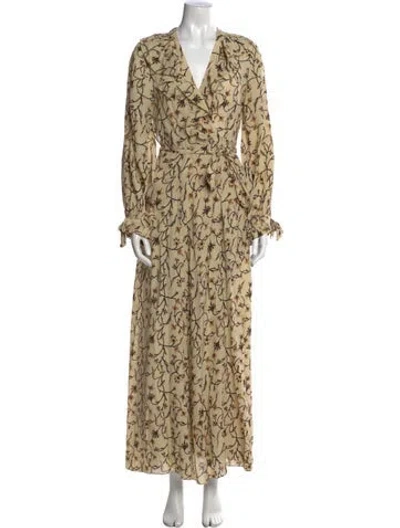 Pre-owned Doen Printed Long Dress In Neutral