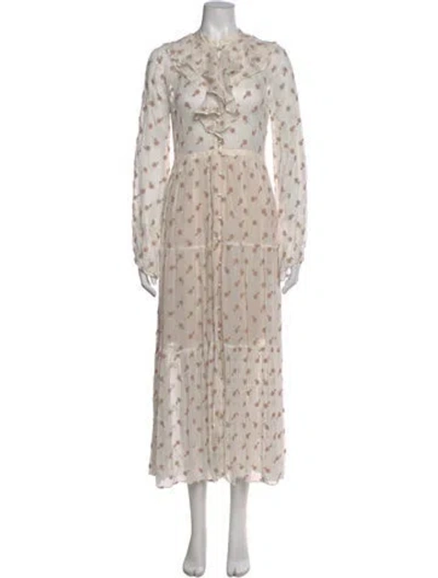 Pre-owned Doen Printed Long Dress In Neutral