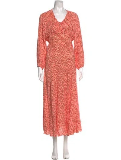 Pre-owned Doen Printed Long Dress In Red