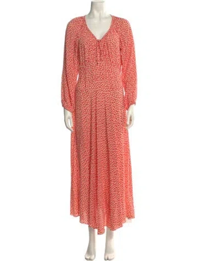 Pre-owned Doen Printed Long Dress In Red