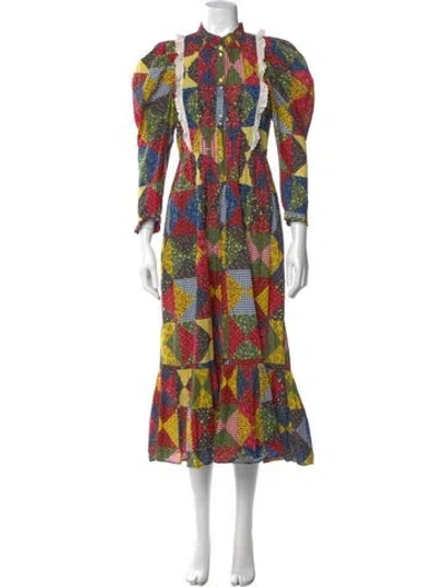 Pre-owned Doen Printed Long Dress In Red