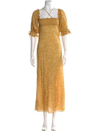 Pre-owned Doen Printed Long Dress In Yellow