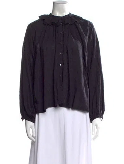 Pre-owned Doen Printed Long Sleeve Blouse In Blue