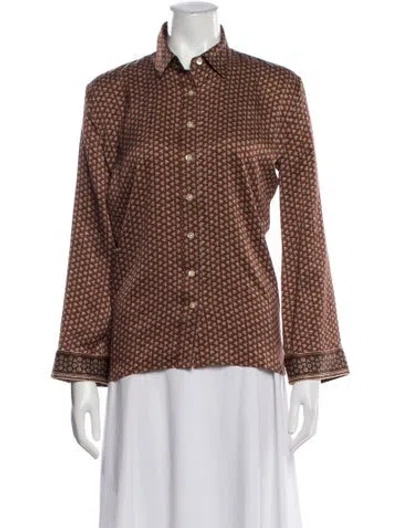 Pre-owned Doen Printed Long Sleeve Blouse In Brown