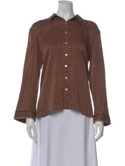 Pre-owned Doen Printed Long Sleeve Blouse In Brown