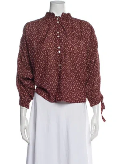 Pre-owned Doen Printed Long Sleeve Blouse In Burgundy