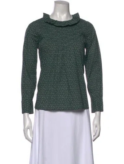 Pre-owned Doen Printed Long Sleeve Blouse In Green
