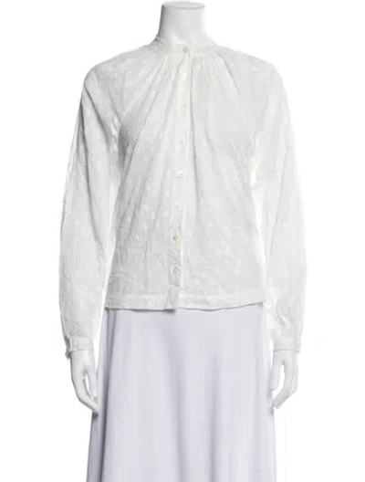 Pre-owned Doen Printed Long Sleeve Blouse In White