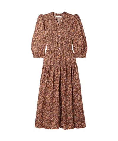 Doen Printed Midi Dress In Brown