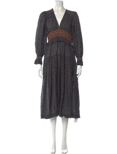 Pre-owned Doen Printed Midi Length Dress In Black