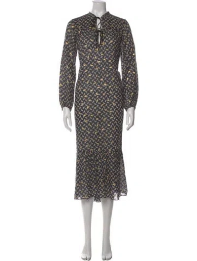 Pre-owned Doen Printed Midi Length Dress In Black