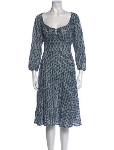 Pre-owned Doen Printed Midi Length Dress In Blue