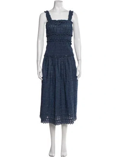 Pre-owned Doen Printed Midi Length Dress In Blue