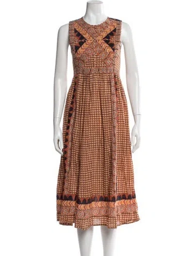 Pre-owned Doen Printed Midi Length Dress In Brown/orange