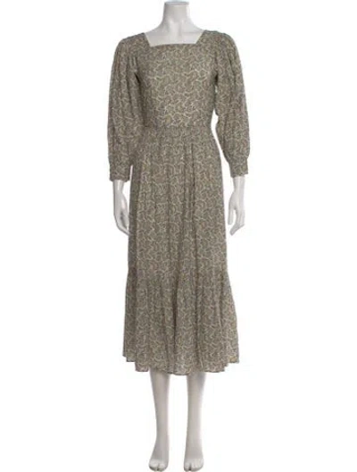 Pre-owned Doen Printed Midi Length Dress In Green