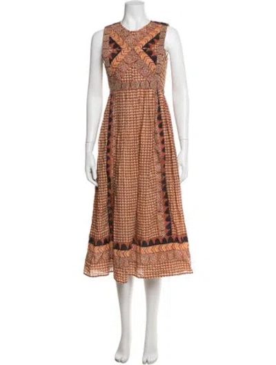Pre-owned Doen Printed Midi Length Dress In Orange