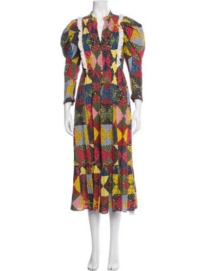 Pre-owned Doen Printed Midi Length Dress In Red