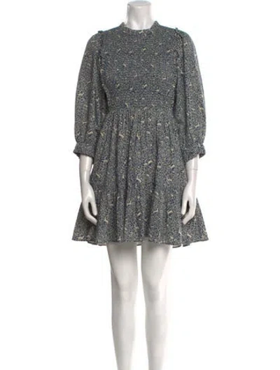 Pre-owned Doen Printed Mini Dress In Blue