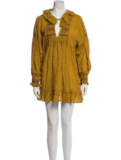 Pre-owned Doen Printed Mini Dress In Yellow
