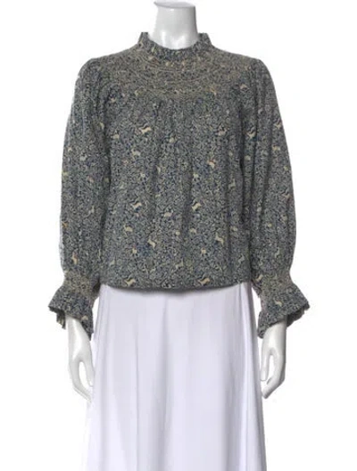 Pre-owned Doen Printed Mock Neck Blouse