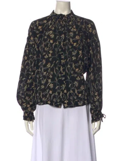 Pre-owned Doen Printed Mock Neck Blouse In Black