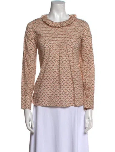 Pre-owned Doen Printed Mock Neck Blouse In Neutral