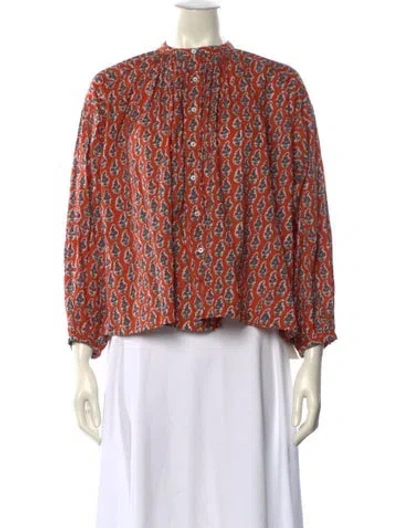 Pre-owned Doen Printed Mock Neck Blouse In Orange