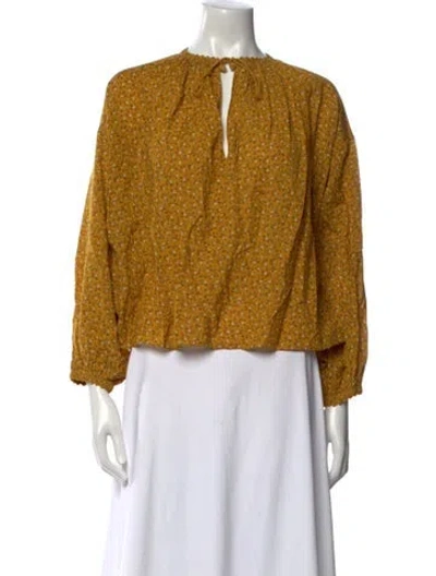 Pre-owned Doen Printed Mock Neck Blouse In Yellow