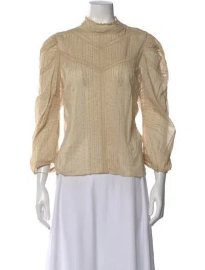 Pre-owned Doen Printed Mock Neck Blouse In Yellow