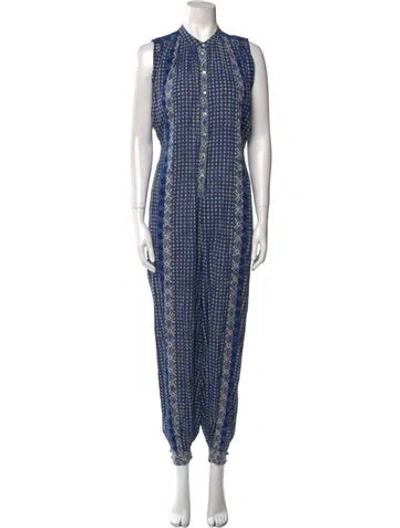 Pre-owned Doen Printed Mock Neck Jumpsuit In Blue