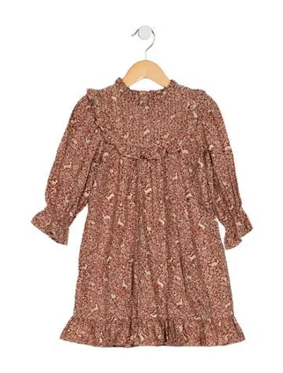 Pre-owned Doen Babies' Printed Ruffle Dress In Brown