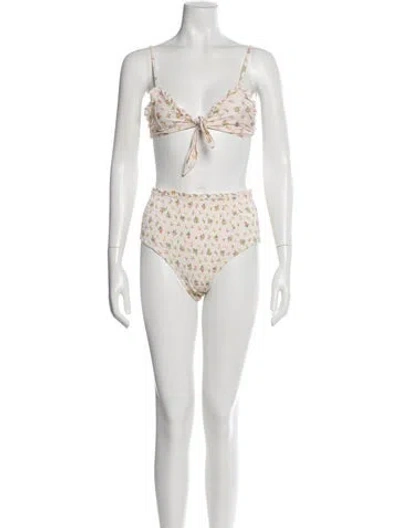 Pre-owned Doen Printed Ruffle Embellishment Bikini W/ Tags In Pink