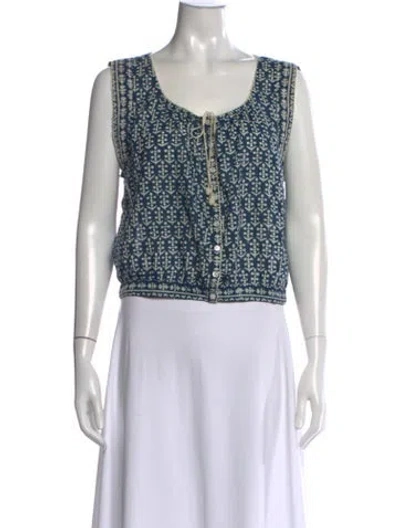Pre-owned Doen Printed Scoop Neck Blouse In Black