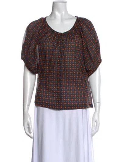 Pre-owned Doen Printed Scoop Neck Blouse In Green