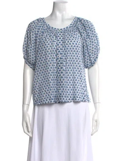 Pre-owned Doen Printed Scoop Neck Blouse In White