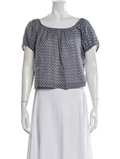 Pre-owned Doen Printed Scoop Neck Blouse In White