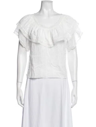 Pre-owned Doen Printed Scoop Neck Blouse In White